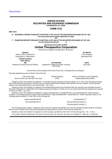 Thumbnail United Therapeutics 10-Q Quarterly Report FY2020 