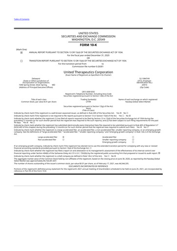 Thumbnail United Therapeutics 10-K Annual Report 2020