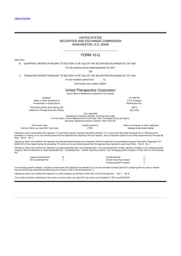 Thumbnail United Therapeutics 10-Q Quarterly Report FY2021 