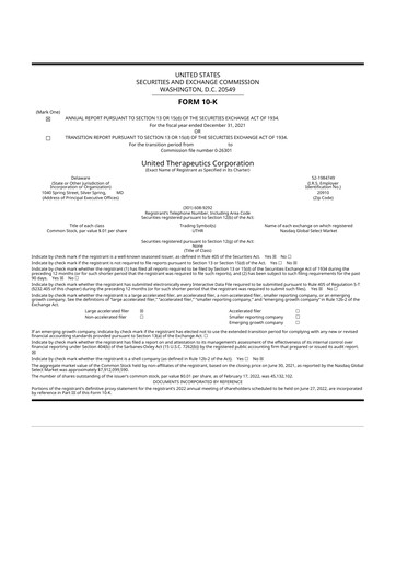 Thumbnail United Therapeutics 10-K Annual Report 2021