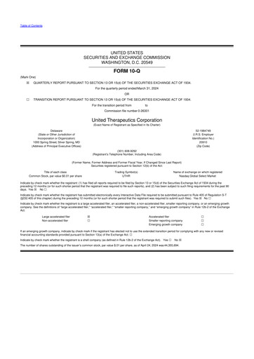 Thumbnail United Therapeutics 10-Q Quarterly Report FY2024 