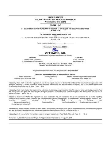Thumbnail Ziff Davis 10-Q Quarterly Report FY2025 