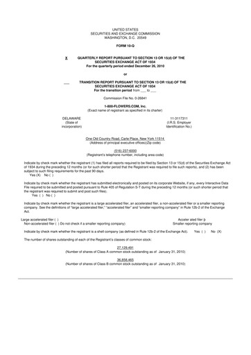 Thumbnail 1-800-Flowers.com, Inc.
 10-Q Quarterly Report FY 