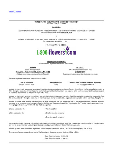 Thumbnail 1-800-Flowers.com, Inc.
 10-Q Quarterly Report FY 
