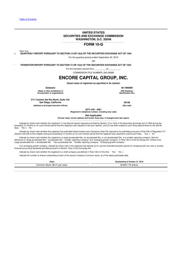 Vorschaubild Encore Capital Group 10-Q Quartalsbericht 2018 