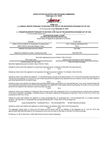 Miniature Natural Gas Services Group 10-K Rapport annuel 2014