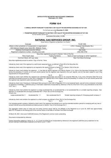 Miniature Natural Gas Services Group 10-K Rapport annuel 2020