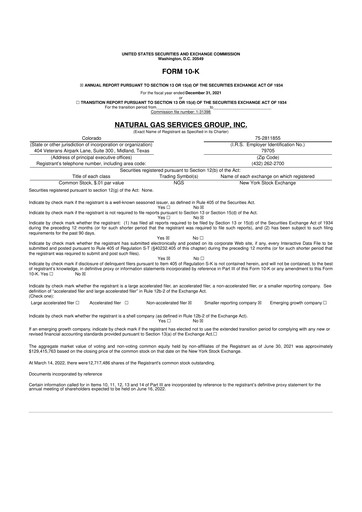 Miniature Natural Gas Services Group 10-K Rapport annuel 2021