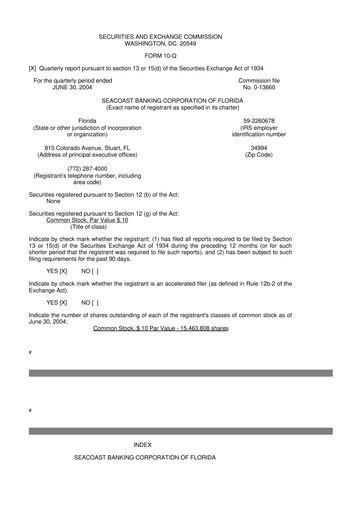 Thumbnail Seacoast Banking 10-Q Quarterly Report FY 