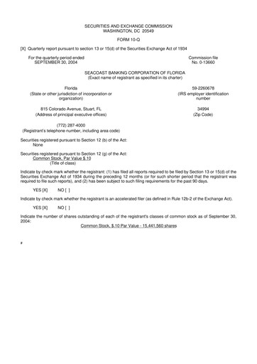 Thumbnail Seacoast Banking 10-Q Quarterly Report FY 