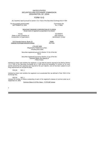 Thumbnail Seacoast Banking 10-Q Quarterly Report FY 