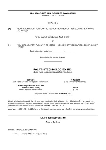 Miniature Palatin Technologies 10-Q Rapport trimestriel  