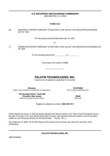 Miniature Palatin Technologies 10-Q Rapport trimestriel  