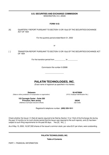 Miniature Palatin Technologies 10-Q Rapport trimestriel  