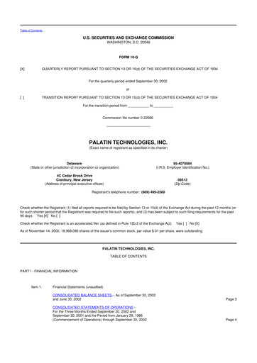 Miniature Palatin Technologies 10-Q Rapport trimestriel  