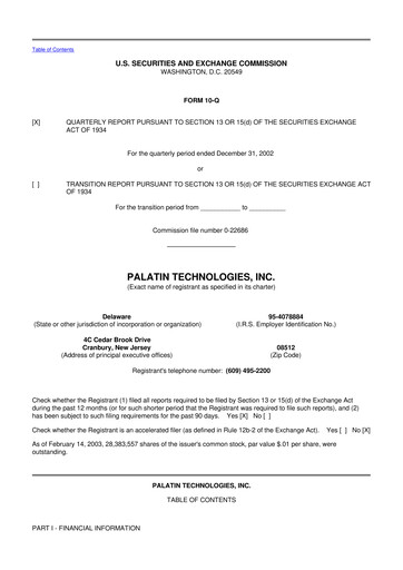 Miniature Palatin Technologies 10-Q Rapport trimestriel  