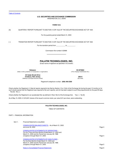 Miniature Palatin Technologies 10-Q Rapport trimestriel  