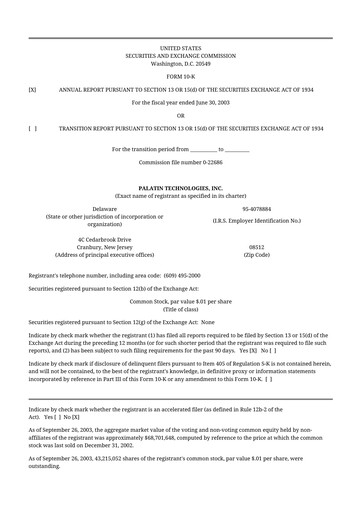 Thumbnail Palatin Technologies 10-K Annual Report 