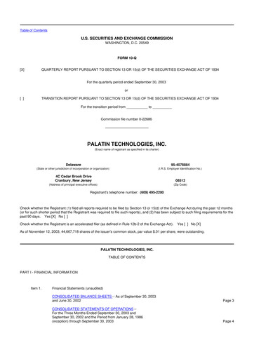 Miniature Palatin Technologies 10-Q Rapport trimestriel  