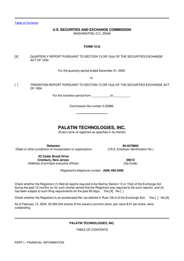 Miniature Palatin Technologies 10-Q Rapport trimestriel  