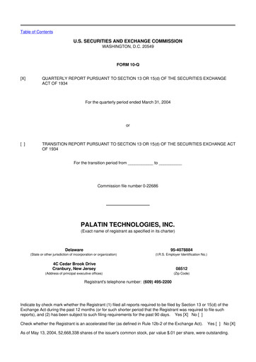 Miniature Palatin Technologies 10-Q Rapport trimestriel  