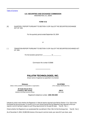 Miniature Palatin Technologies 10-Q Rapport trimestriel  