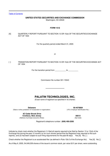 Miniature Palatin Technologies 10-Q Rapport trimestriel  