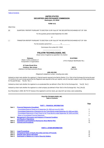 Miniature Palatin Technologies 10-Q Rapport trimestriel  