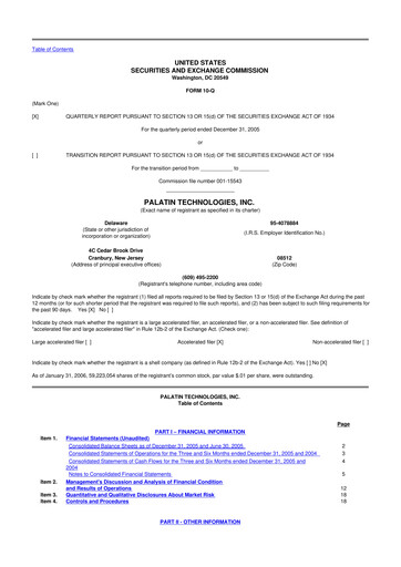 Miniature Palatin Technologies 10-Q Rapport trimestriel  