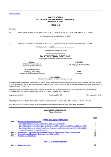 Miniature Palatin Technologies 10-Q Rapport trimestriel  