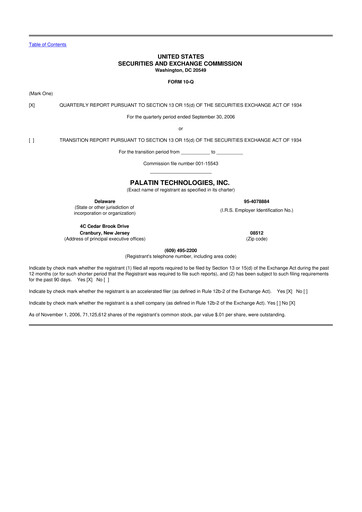 Miniature Palatin Technologies 10-Q Rapport trimestriel  