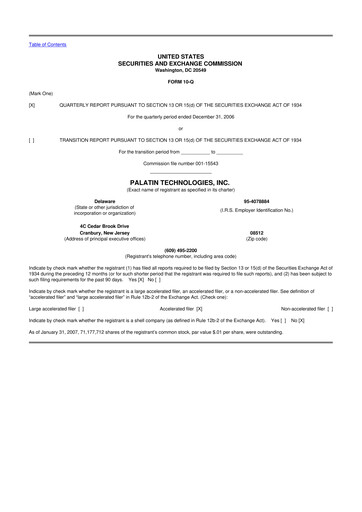 Miniature Palatin Technologies 10-Q Rapport trimestriel  