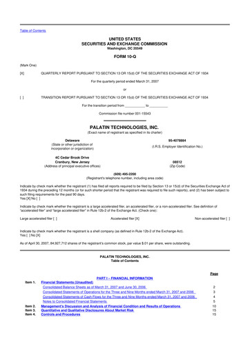 Miniature Palatin Technologies 10-Q Rapport trimestriel  