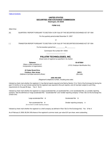 Miniature Palatin Technologies 10-Q Rapport trimestriel  