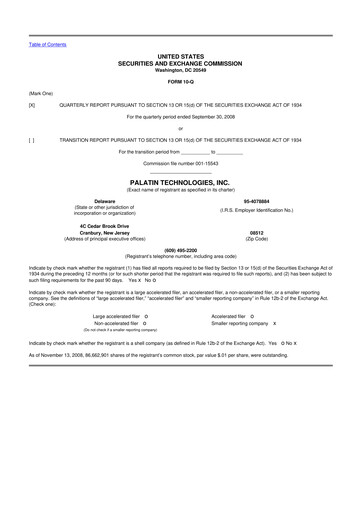 Miniature Palatin Technologies 10-Q Rapport trimestriel  
