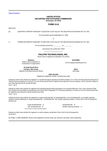 Miniature Palatin Technologies 10-Q Rapport trimestriel  