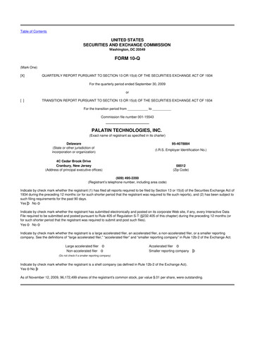 Miniature Palatin Technologies 10-Q Rapport trimestriel  