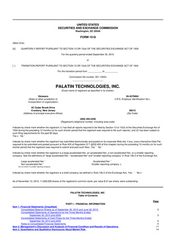 Miniature Palatin Technologies 10-Q Rapport trimestriel  