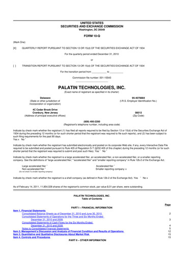 Miniature Palatin Technologies 10-Q Rapport trimestriel  