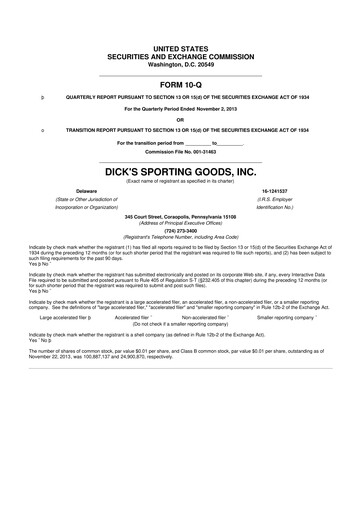Thumbnail Dick's Sporting Goods
 10-Q Quarterly Report FY2013 