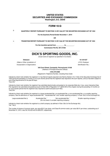 Thumbnail Dick's Sporting Goods
 10-Q Quarterly Report FY2014 