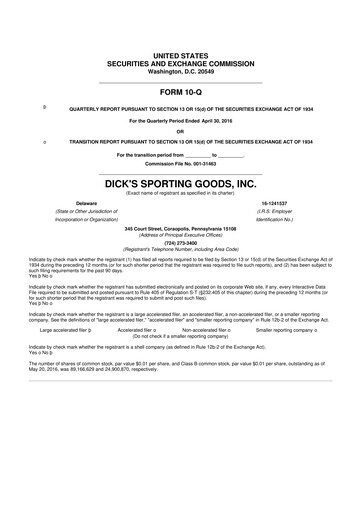 Thumbnail Dick's Sporting Goods
 10-Q Quarterly Report FY2016 