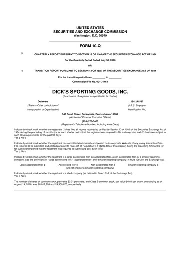 Thumbnail Dick's Sporting Goods
 10-Q Quarterly Report FY2016 