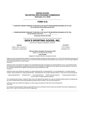 Thumbnail Dick's Sporting Goods
 10-Q Quarterly Report FY2017 