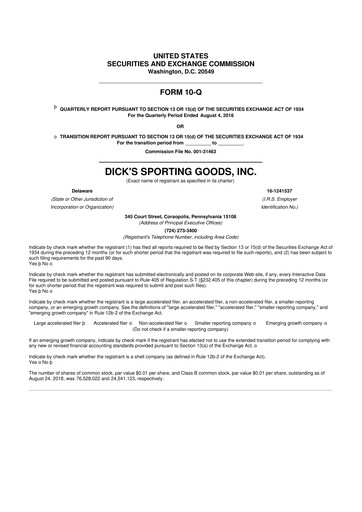 Thumbnail Dick's Sporting Goods
 10-Q Quarterly Report FY2018 