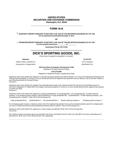 Thumbnail Dick's Sporting Goods
 10-Q Quarterly Report FY2018 