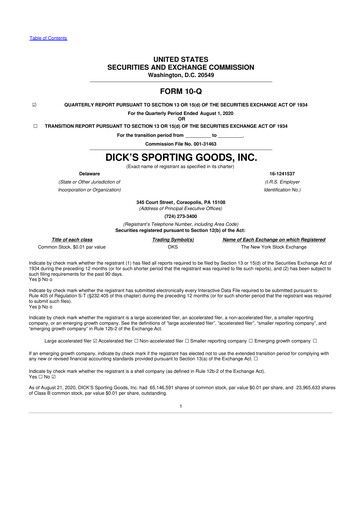 Thumbnail Dick's Sporting Goods
 10-Q Quarterly Report FY2020 