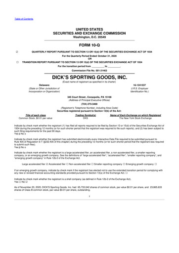 Thumbnail Dick's Sporting Goods
 10-Q Quarterly Report FY2020 