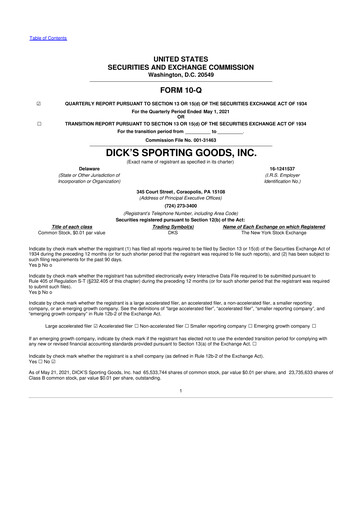 Thumbnail Dick's Sporting Goods
 10-Q Quarterly Report FY2021 