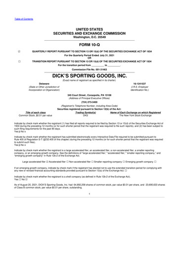 Thumbnail Dick's Sporting Goods
 10-Q Quarterly Report FY2021 